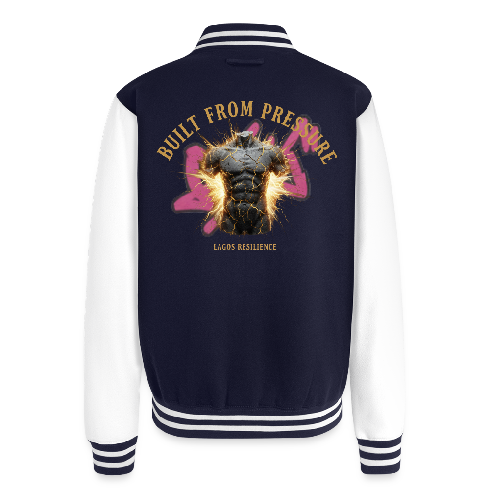 Built From Pressure | Unisex College Sweat Jacket - navy/white