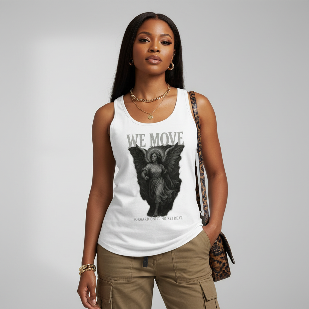 CR  - WE MOVE | Forward Only. No Retreat. Women's Premium Tank Top - Female Angel shop the vibe at chullosrepublic.com