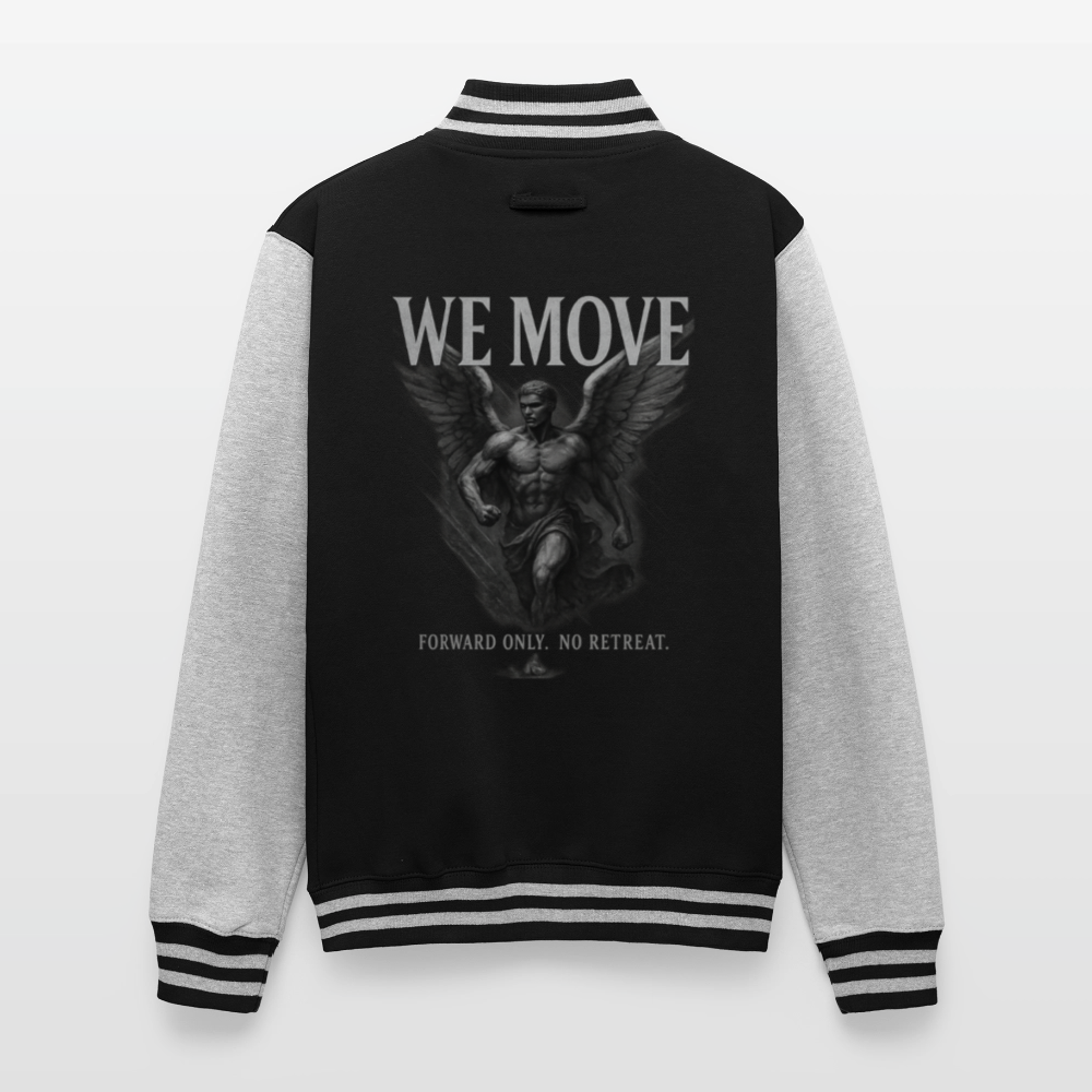 We Move - Male Angel | Unisex College Sweat Jacket - black/heather grey