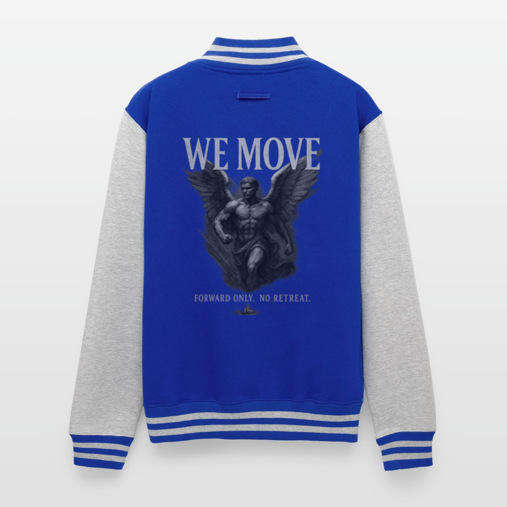 We Move - Male Angel | Unisex College Sweat Jacket - royal/heather grey