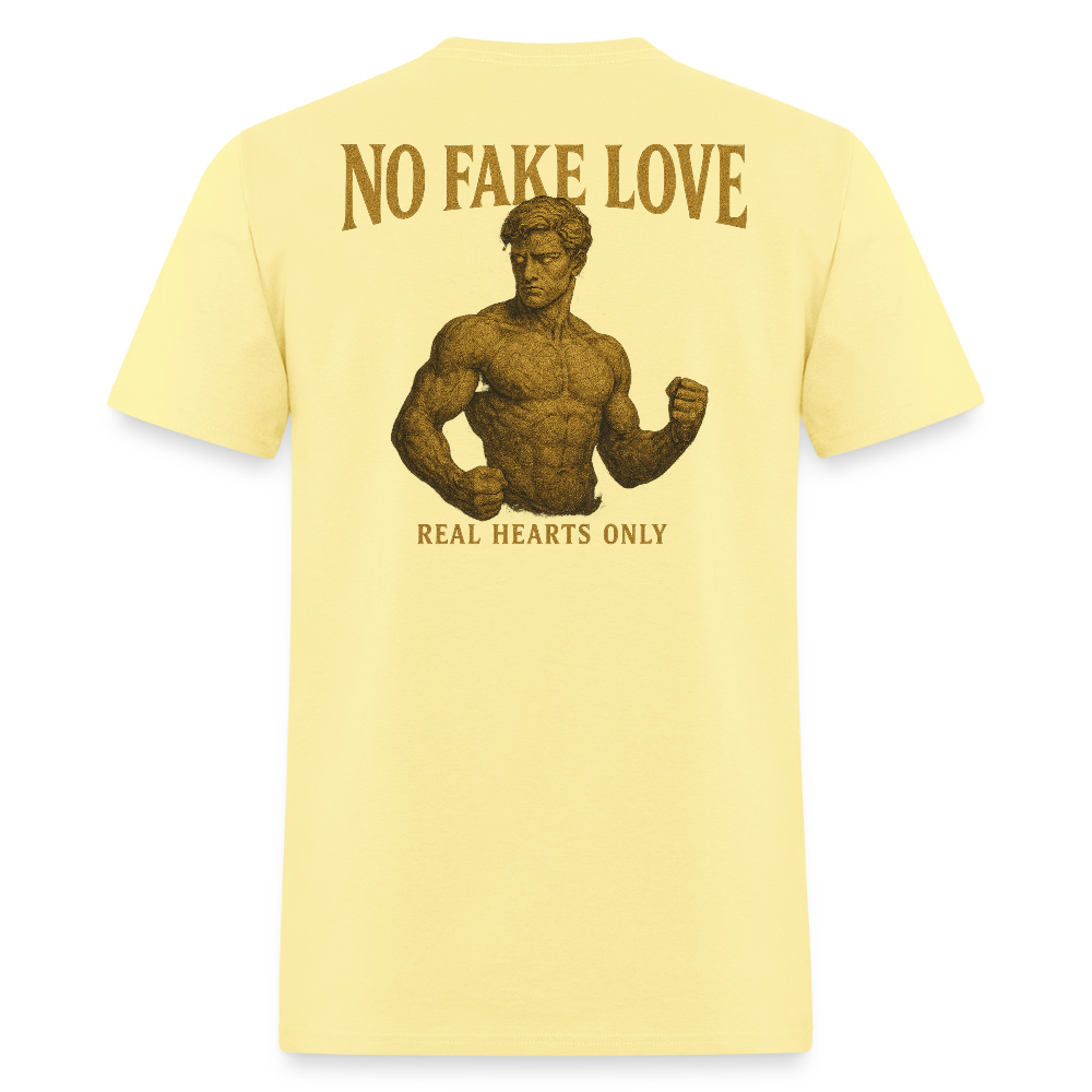 Men's T-Shirt | No Fake Love Back Print - cornsilk