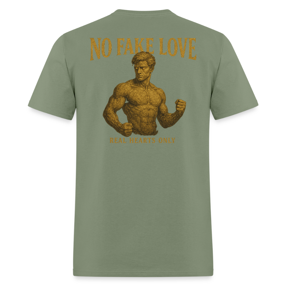 Men's T-Shirt | No Fake Love Back Print - military green