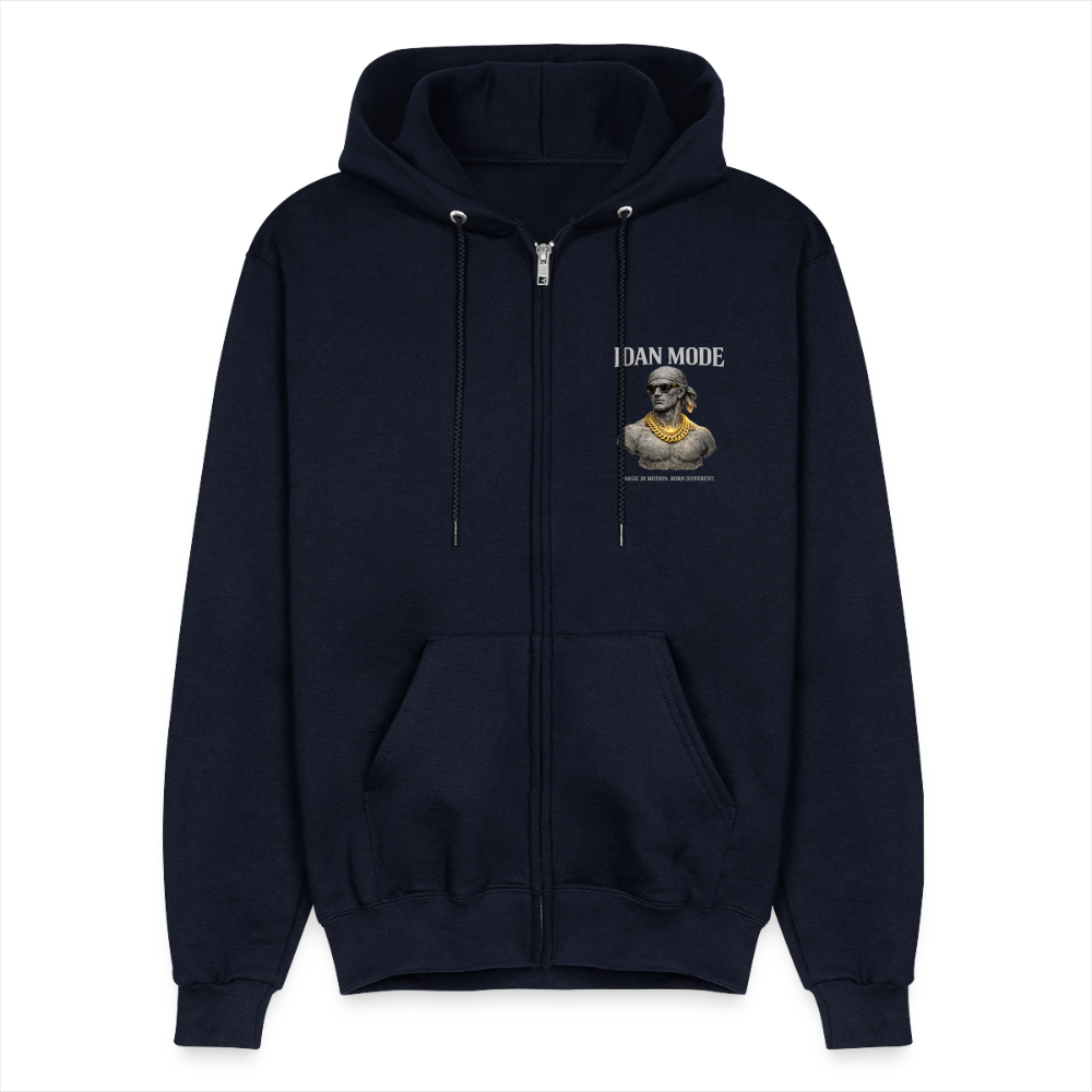"IDAN MODE" BRUTALIST FULL ZIP-UP HOODIE // FP-BSPN - navy