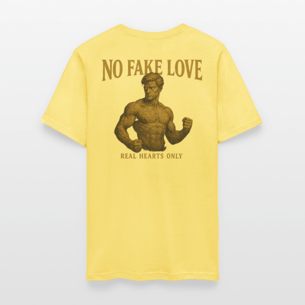 Men's T-Shirt | No Fake Love Back Print - cornsilk