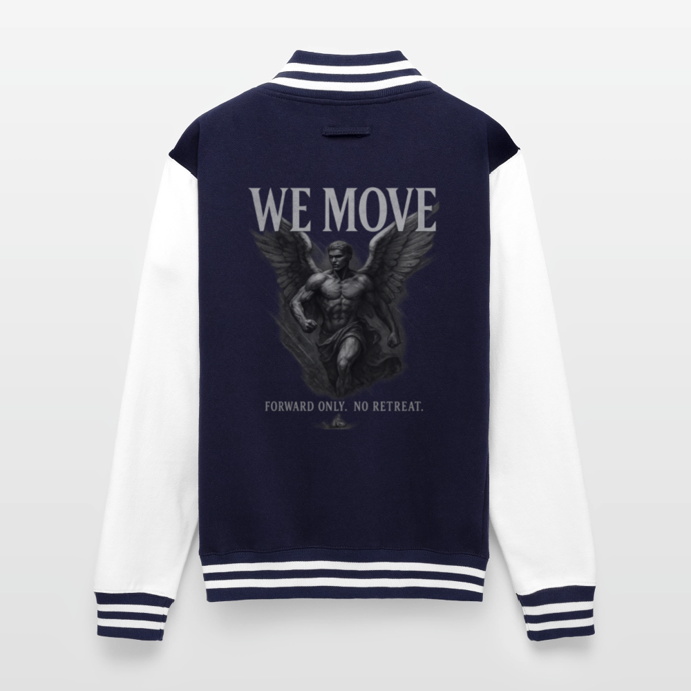 We Move - Male Angel | Unisex College Sweat Jacket - navy/white