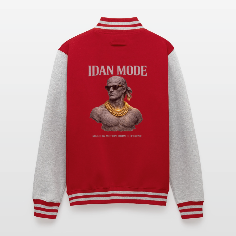 "IDAN MODE" HEAVYWEIGHT LETTERMAN JACKET // FP-B - red/heather grey
