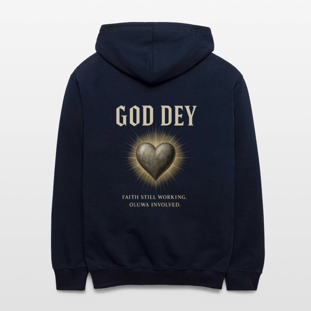 CR - God Dey | Faith Active - BackDrip Contrast Hoodie - navy/heather gray