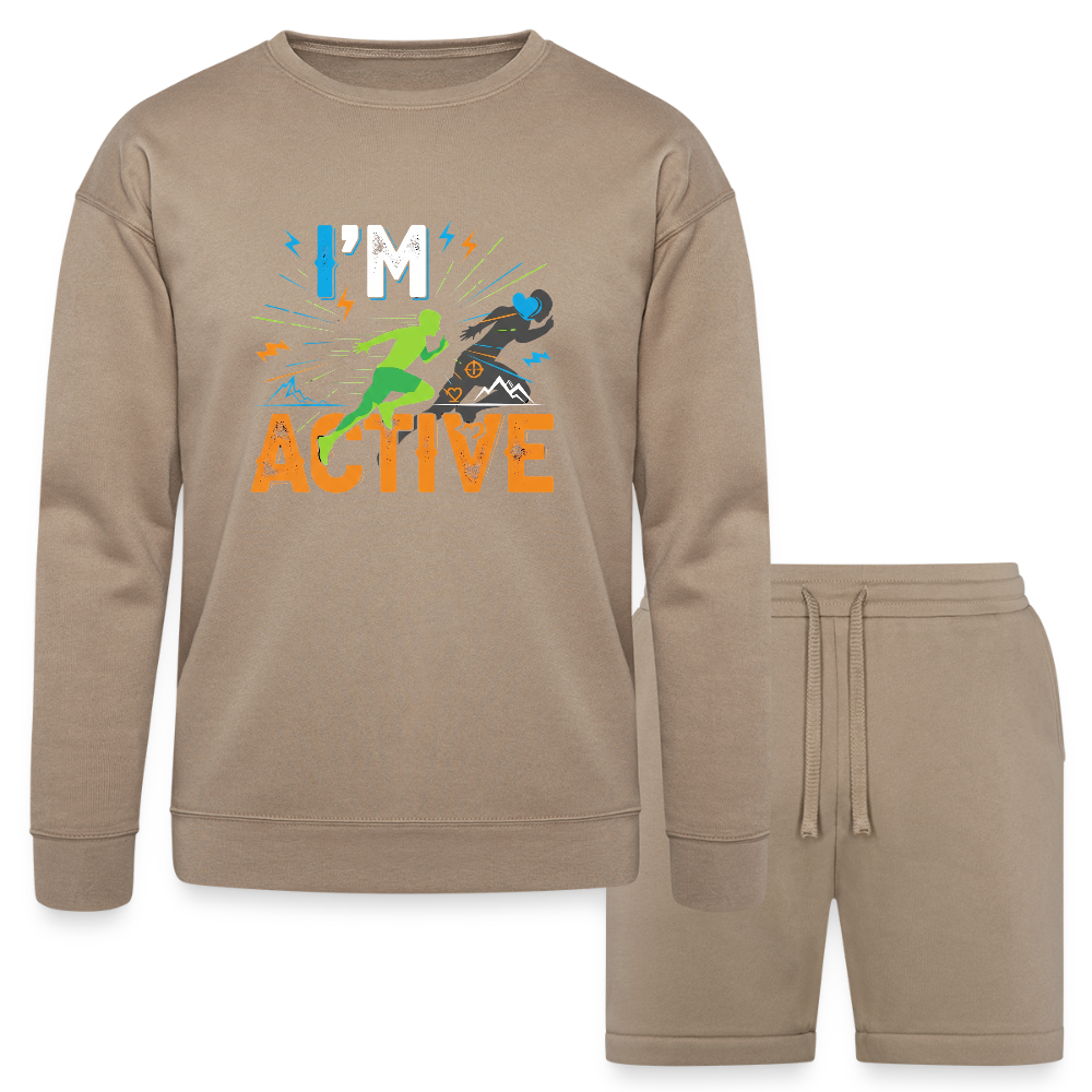 I'M Active - 2 Piece Unisex Sweatshirt & Short Set - tan