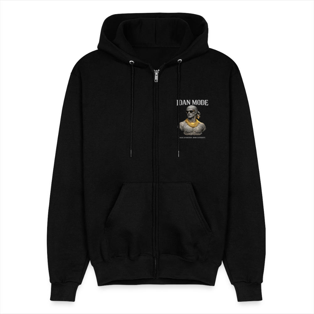 "IDAN MODE" BRUTALIST FULL ZIP-UP HOODIE - black