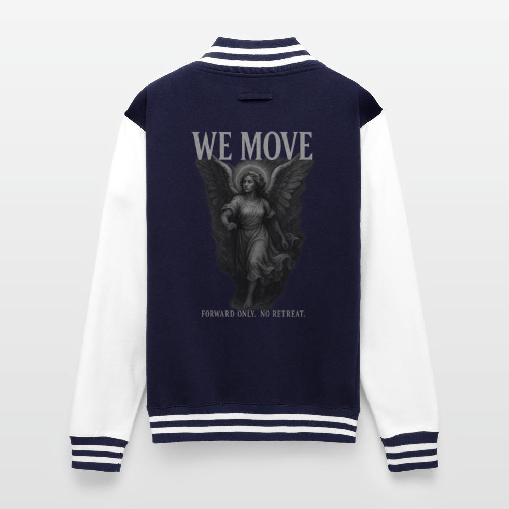 We Move | Unisex College Sweat Jacket - navy/white