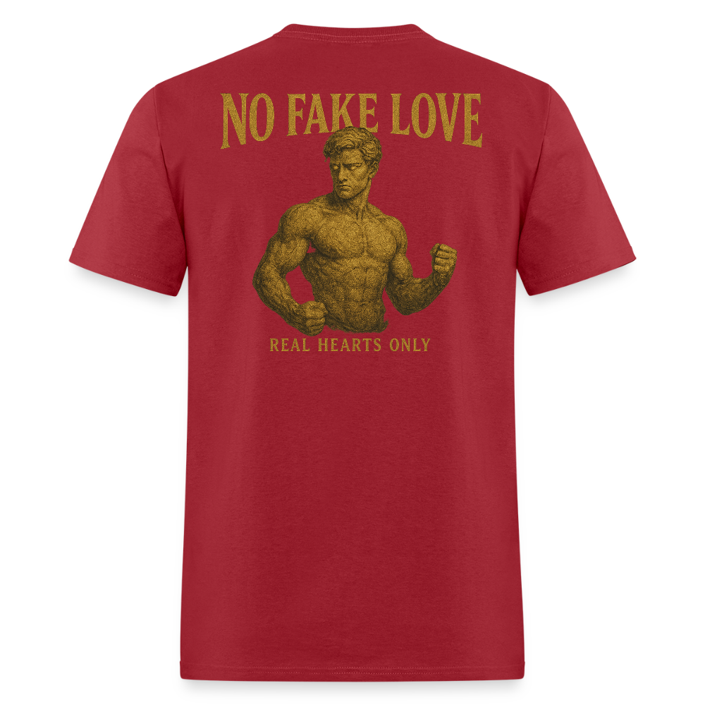 Men's T-Shirt | No Fake Love Back Print - dark red