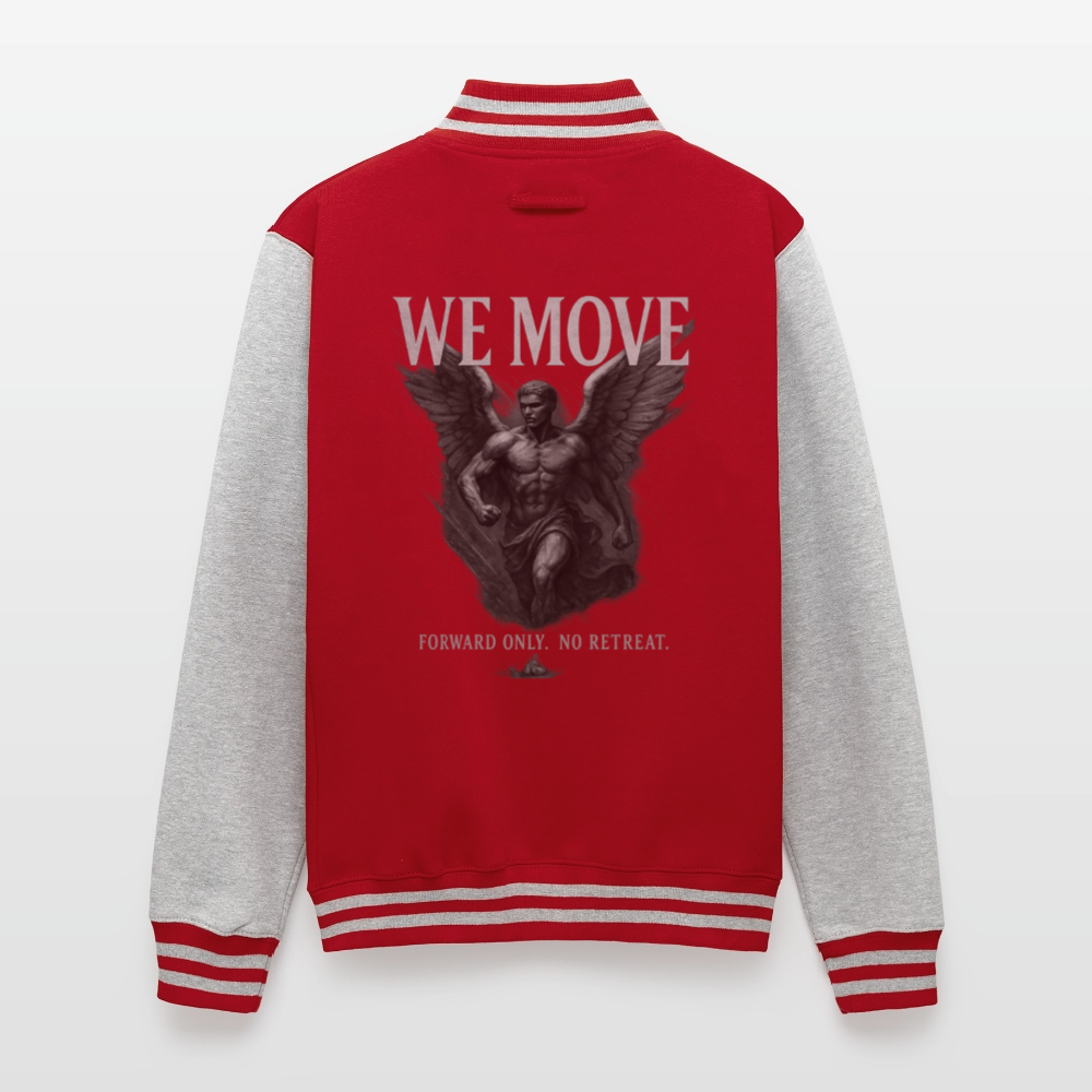 We Move - Male Angel | Unisex College Sweat Jacket - red/heather grey