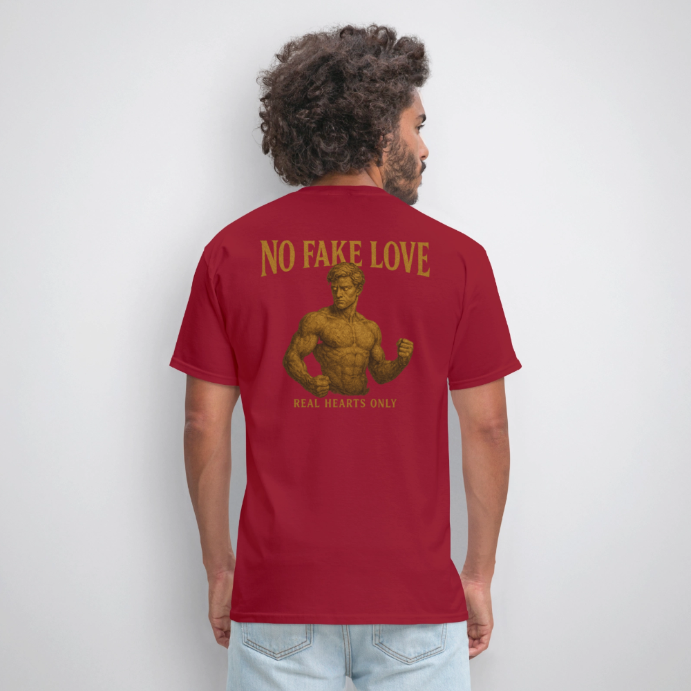 Men's T-Shirt | No Fake Love Back Print - dark red