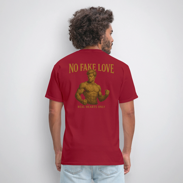 Men's T-Shirt | No Fake Love Back Print - dark red