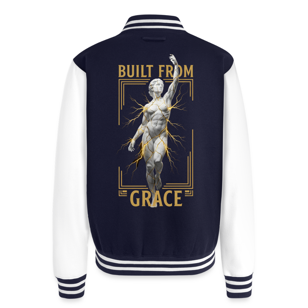 Built From Grace | Unisex College Sweat Jacket - navy/white