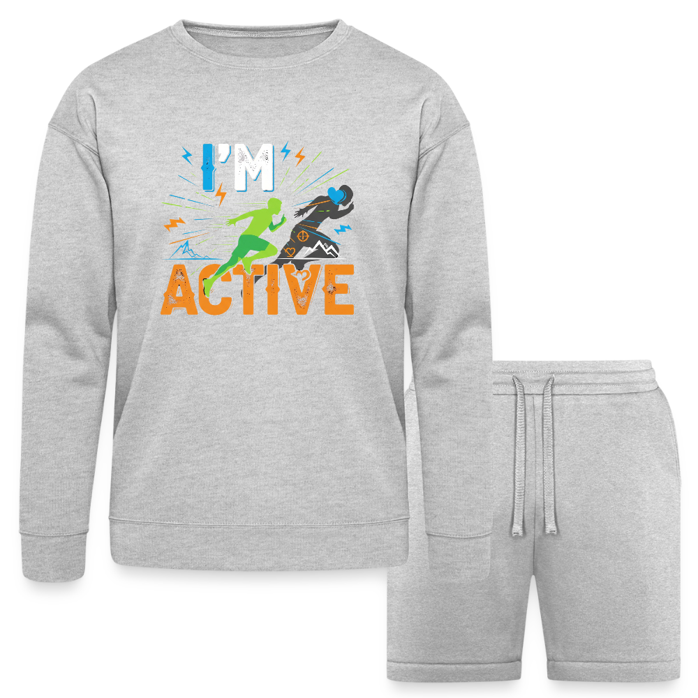 I'M Active - 2 Piece Unisex Sweatshirt & Short Set - heather gray