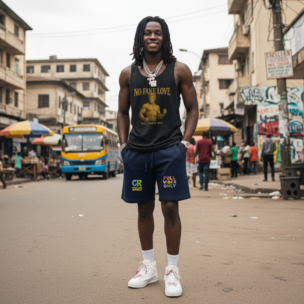 NO FAKE LOVE Tank + Joggers - Black Male Model